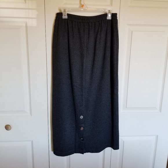 Midi Length, Gray, Knit, Pencil Skirt with Decorative Buttons - Picture 2 of 6